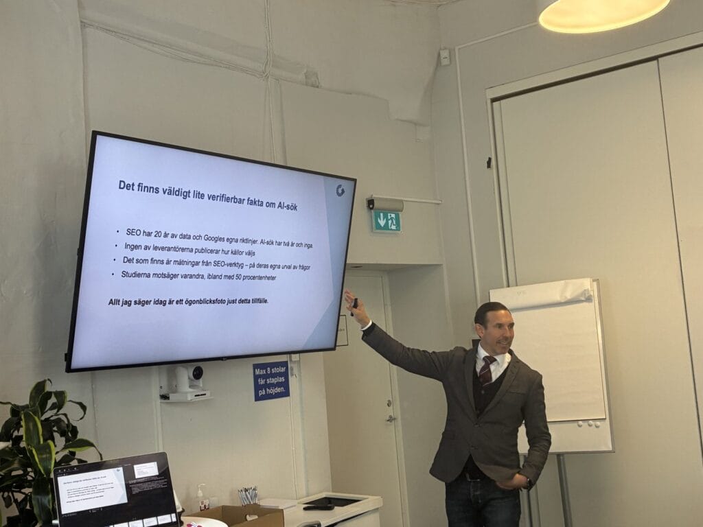 Markus Abrahamsson om den tunna datan kring AI-sök under Driva-passet för Business Region Göteborg